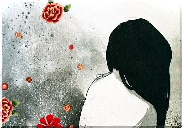 Woman's back with roses around