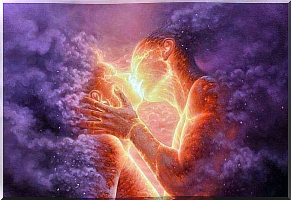 couple with fire in kissing