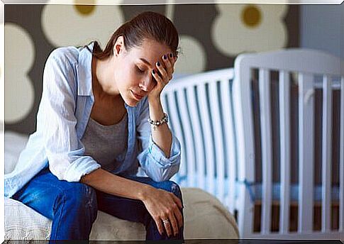 Woman taking care of head illustrates busy mothers