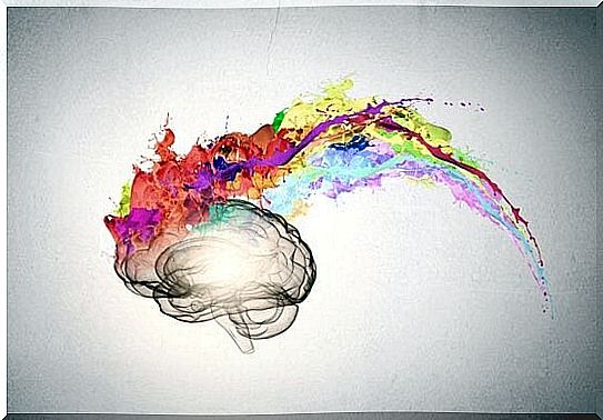 The brain with colorful paint shows emotional intelligence