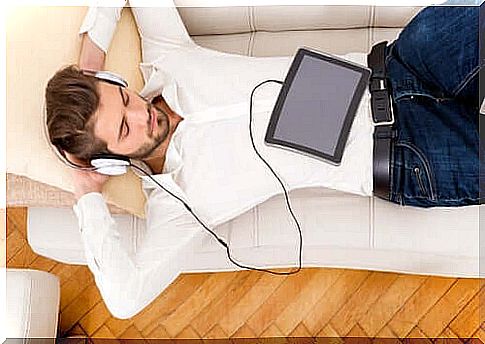 Man listening to music on headphones