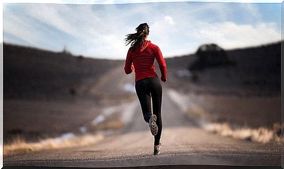 Woman running on road