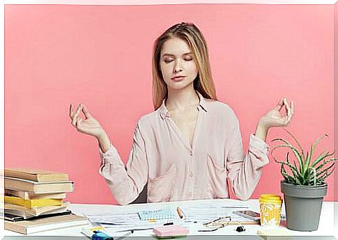 Woman with closed eyes exercising persistent attention