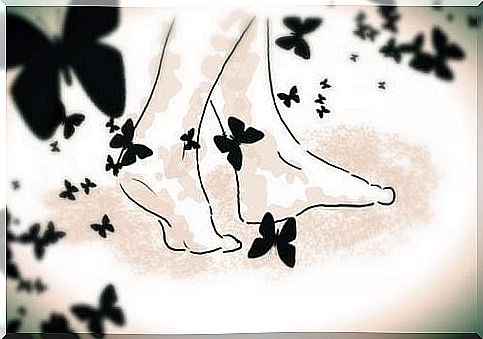 Feet with butterflies around