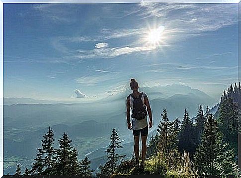 A woman on a mountaintop