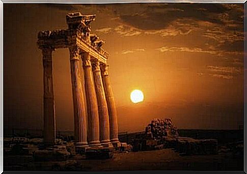 Sunset at ancient temple