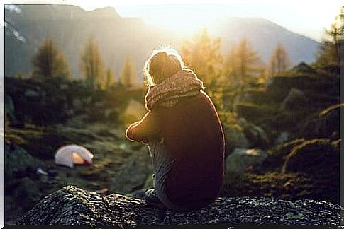 a girl in the mountains