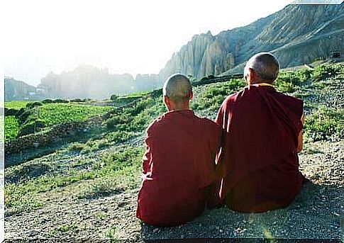 Two monks enjoying views