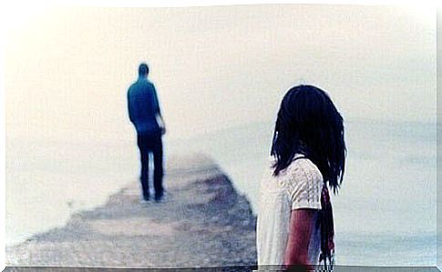 A boy walking away from a girl, maybe he has learned when it is not worth confronting people