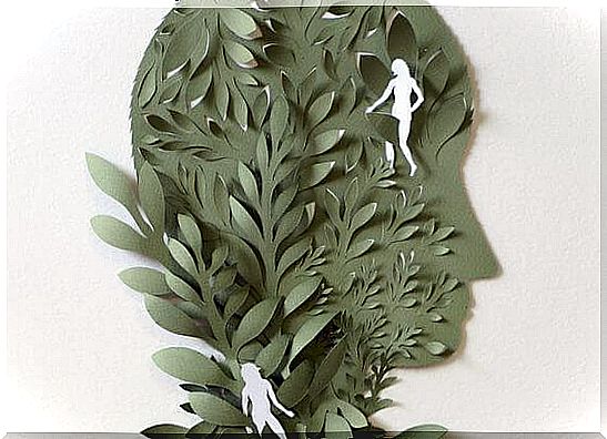 Head made as a leaf with people on it